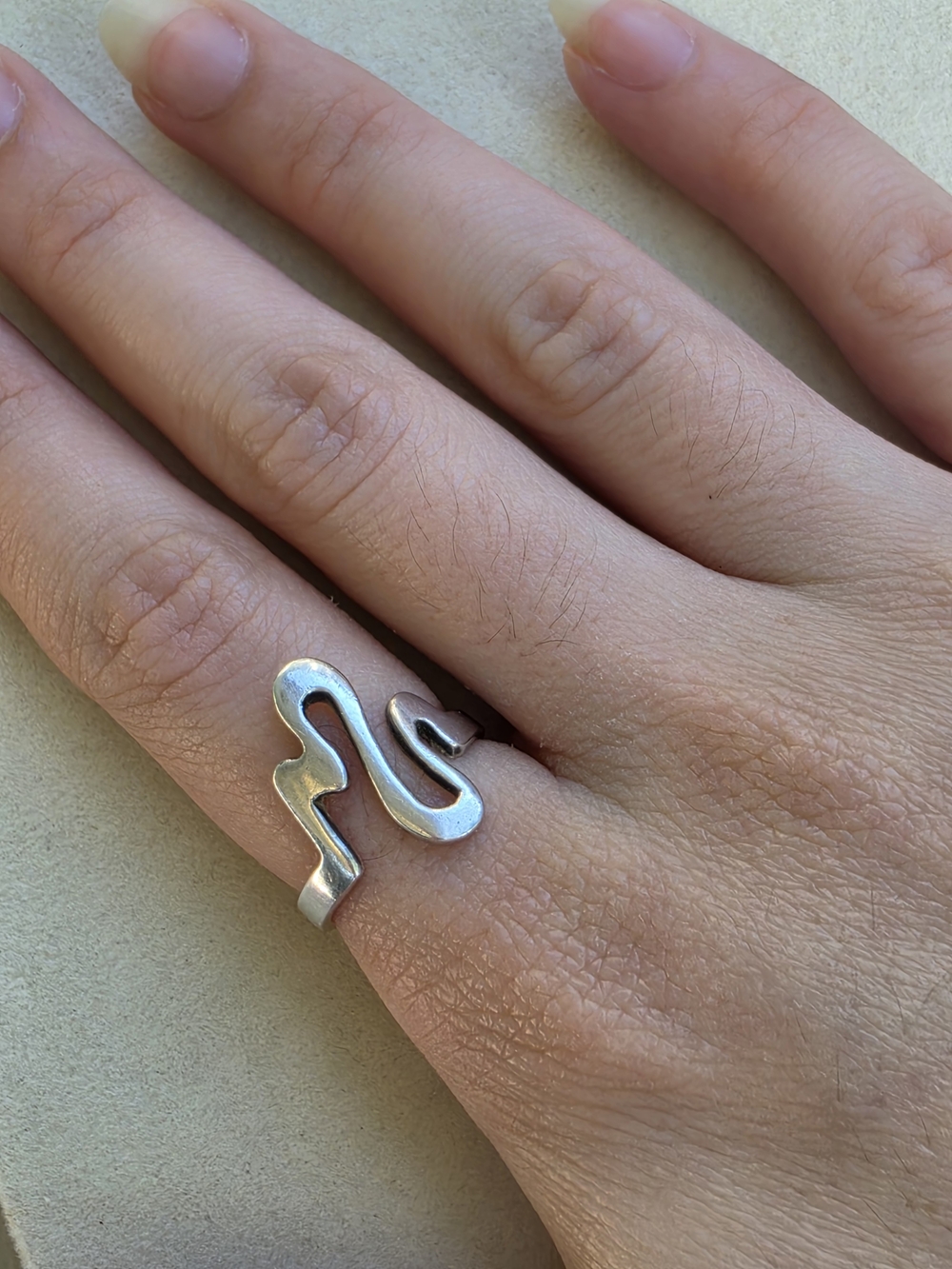 Charles Winston Sterling Silver Abstract Wave Open Ring | Size 6.75